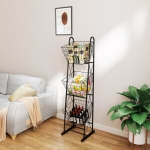 3-Tier Kitchen Storage Basket Organizer, Freestanding Metal Wire Rack For Fruit, Vegetables, And Pantry Items