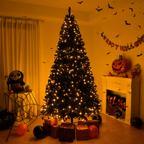 6FT Pre-Lit Artificial Christmas Tree | 900 Tips & 250 Lights (Black)