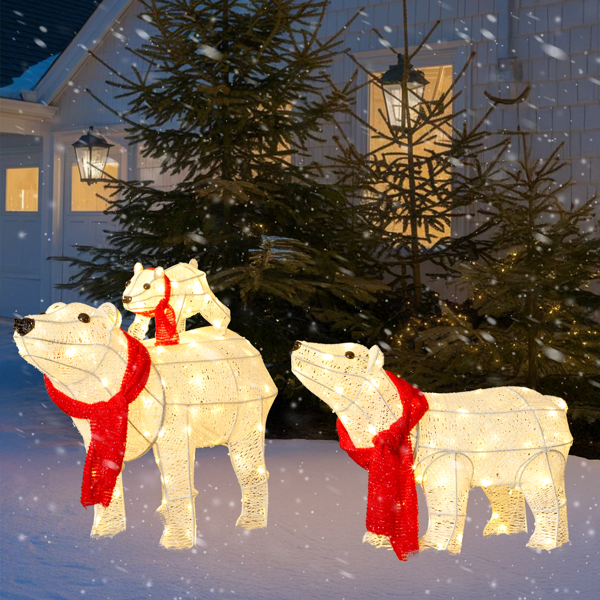 Set of 3 Lighted Polar Bear Family | 190 LED Christmas Decor