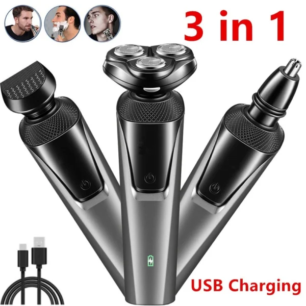 Men’s 3-in-1 Electric Shaver | Rotary Razor USB Rechargeable