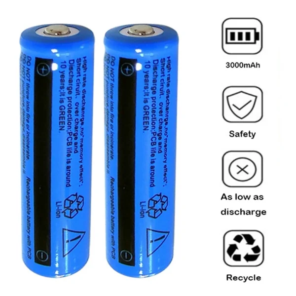 18650 Rechargeable Battery Charger Set – USB Smart Charger with 2× 3000mAh 3.7V Li-ion Batteries Keep your devices powered with this 18650 rechargeable battery charger set, including a USB smart charger and two high-capacity 3000mAh Li-ion batteries. Designed for convenience and safety, this compact charger allows you to charge batteries anywhere using a USB power source. Key Features Smart Battery Charger – Intelligent charging system automatically detects battery status and stops charging when the battery is fully charged to prevent overcharging. USB Powered Charging – Simply connect the charger to any USB port such as a wall adapter, power bank, laptop, or computer for convenient charging anywhere. Compact & Portable Design – Lightweight and pocket-sized single-slot charger makes it easy to carry while travelling or for everyday use. Advanced Safety Protection – Built-in protection features including over-voltage protection, over-current protection, short-circuit protection, reverse polarity protection, and heat dissipation design for safe operation. High Capacity Batteries Included – Comes with two 18650 3.7V 3000mAh rechargeable Li-ion batteries, ideal for powering compatible electronic devices. Specifications Charger Colour: Blue Power Supply: USB Charger Input Power: 100–240V ~ 50–60Hz Output Voltage: 4.2V – 1000mA Size: 65mm × 65mm × 18mm Battery Battery Type: 18650 Rechargeable Li-ion Battery Voltage: 3.7V Capacity: 3000mAh Power: 11.1W Environmentally Friendly – No memory effect Compatibility Suitable for devices using 18650 batteries, such as: Emergency lighting Portable electronic devices Power tools Other compatible battery-powered appliances Not suitable for vape devices. Note: This is not an AA or AAA battery. Safety Warning Do not dispose of batteries in fire or expose to excessive heat. Do not puncture, damage, or disassemble batteries. Do not mix new batteries with used batteries. Package Contents 1 × Single Slot USB Battery Charger 2 × 18650 Rechargeable Batteries (3000mAh) Ideal for reliable, convenient charging of 18650 Li-ion batteries at home or on the go.