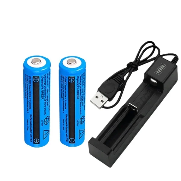2PCS 3000mAh Li-ion Batteries | USB Charger for Headlamp Torch